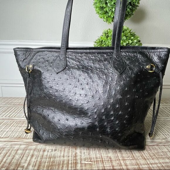 Lorenzi Genuine Ostrich Skin Ladies Handbag - Picture 2 of 11